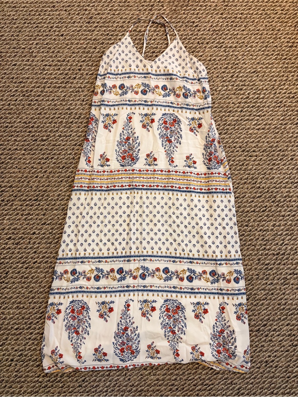 Old Navy White Floral Maxi Dress with Blue and Red Print
